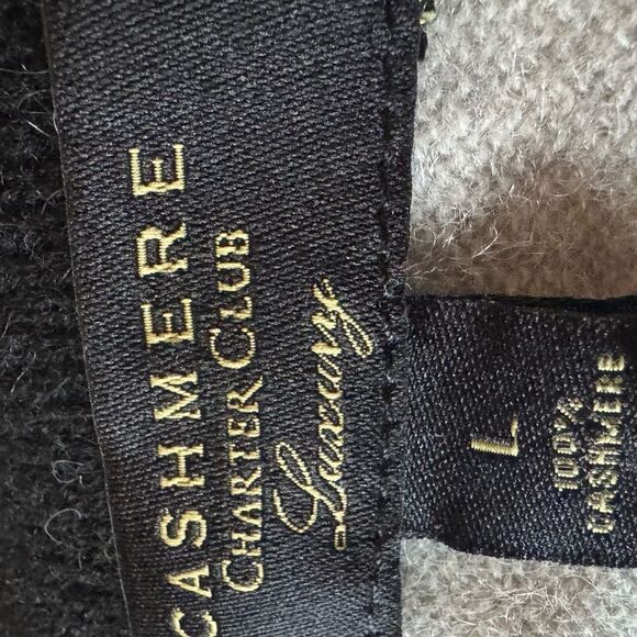 CASHMERE %100  Cardigan ‎ Colorblock Women Large Black Gray Open Front Cardigan - Picture 4 of 7